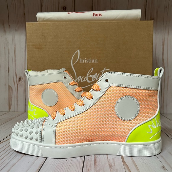 Christian Louboutin Fun Lou Spikes High Top Sneaker White/Yellow Sz 42 / 9 - Picture 4 of 14